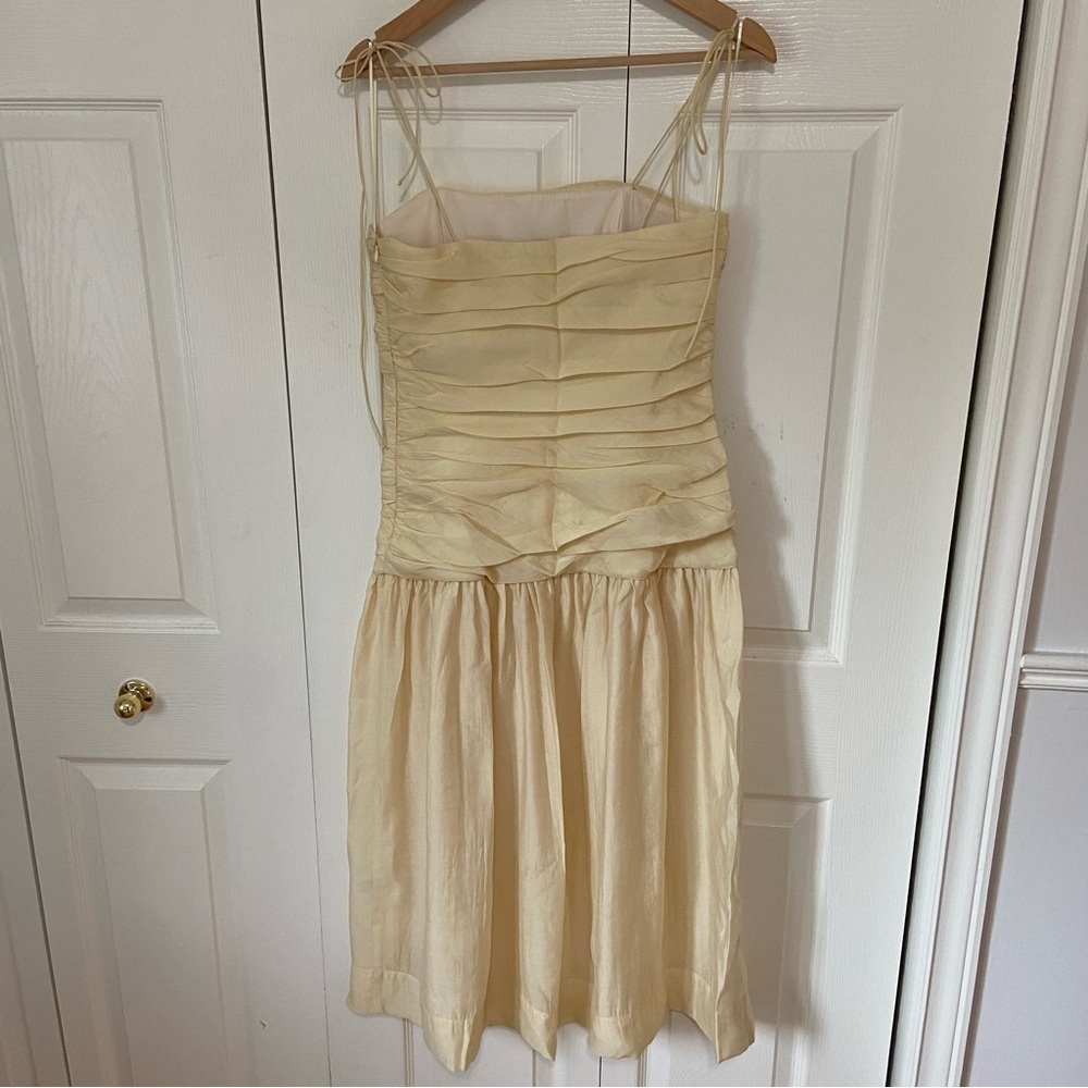 Zara Soft Yellow Ruched Bodice Midi Dress - Picture 5 of 11